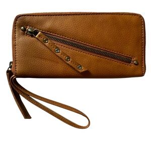 Free People Brown Distressed Vegan Leather Wallet Wristlet